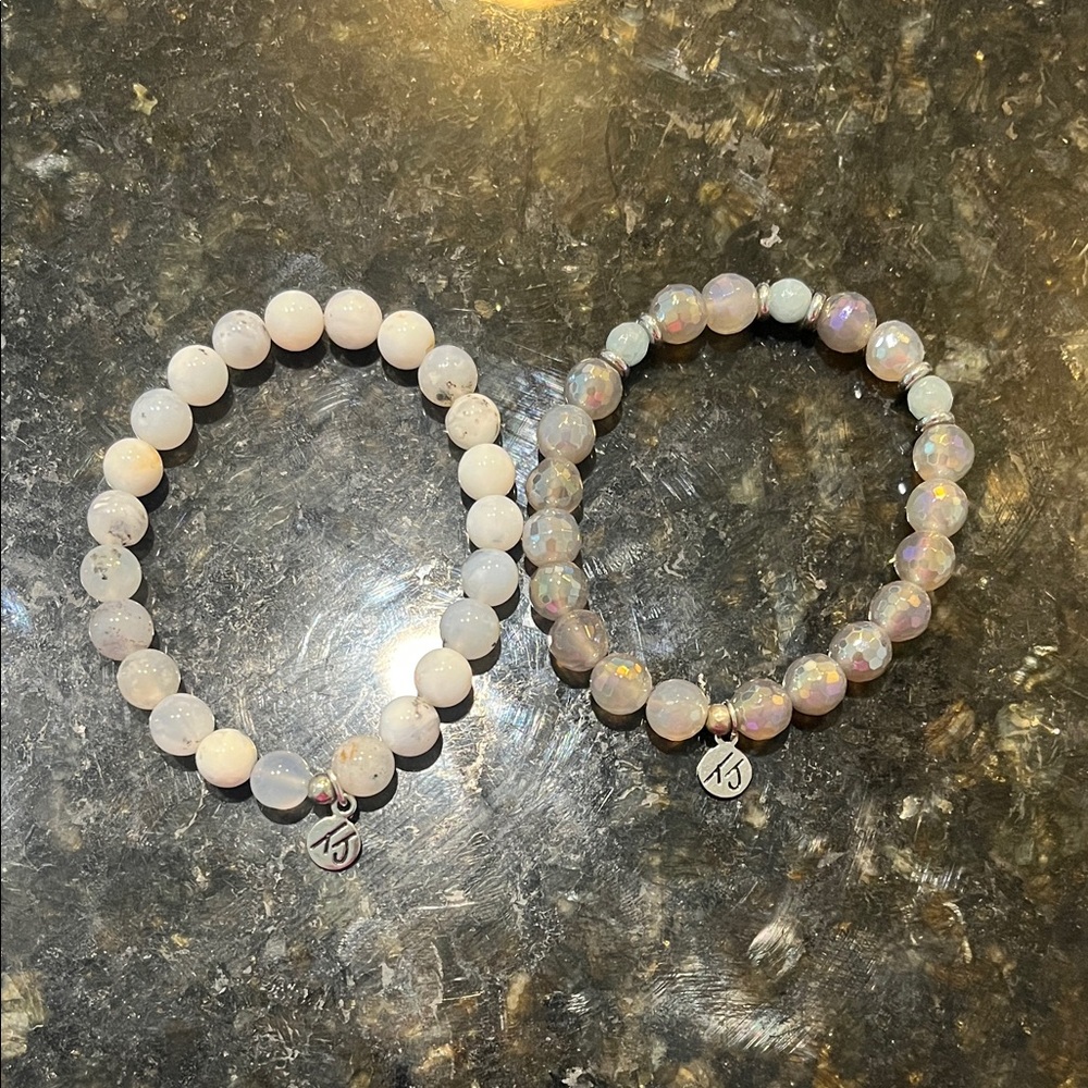 Elegant Beaded Bracelets Set - White, Grey and Silver